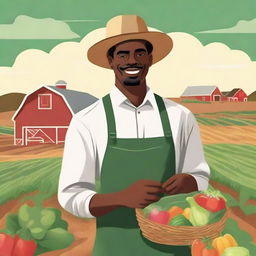 Create a book cover for a farming book featuring a black farmer