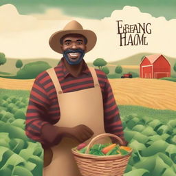 Create a book cover for a farming book featuring a black farmer