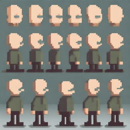 Create an image of a pixelated bald man shown from different angles