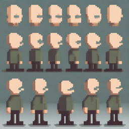 Create an image of a pixelated bald man shown from different angles