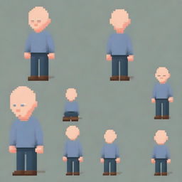 Create an image of a pixelated bald man shown from different angles