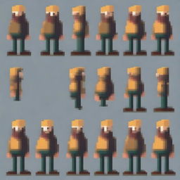 Create an image of a pixelated homeless man with a beard, shown from different angles