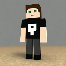 Create a Minecraft character wearing casual black clothing in a realistic, high-definition background