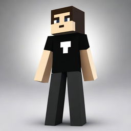 Create a Minecraft character wearing casual black clothing in a realistic, high-definition background