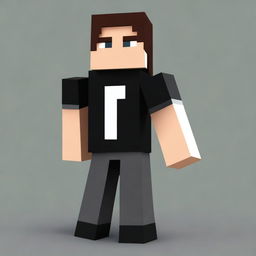 Create a Minecraft character wearing casual black clothing in a realistic, high-definition background