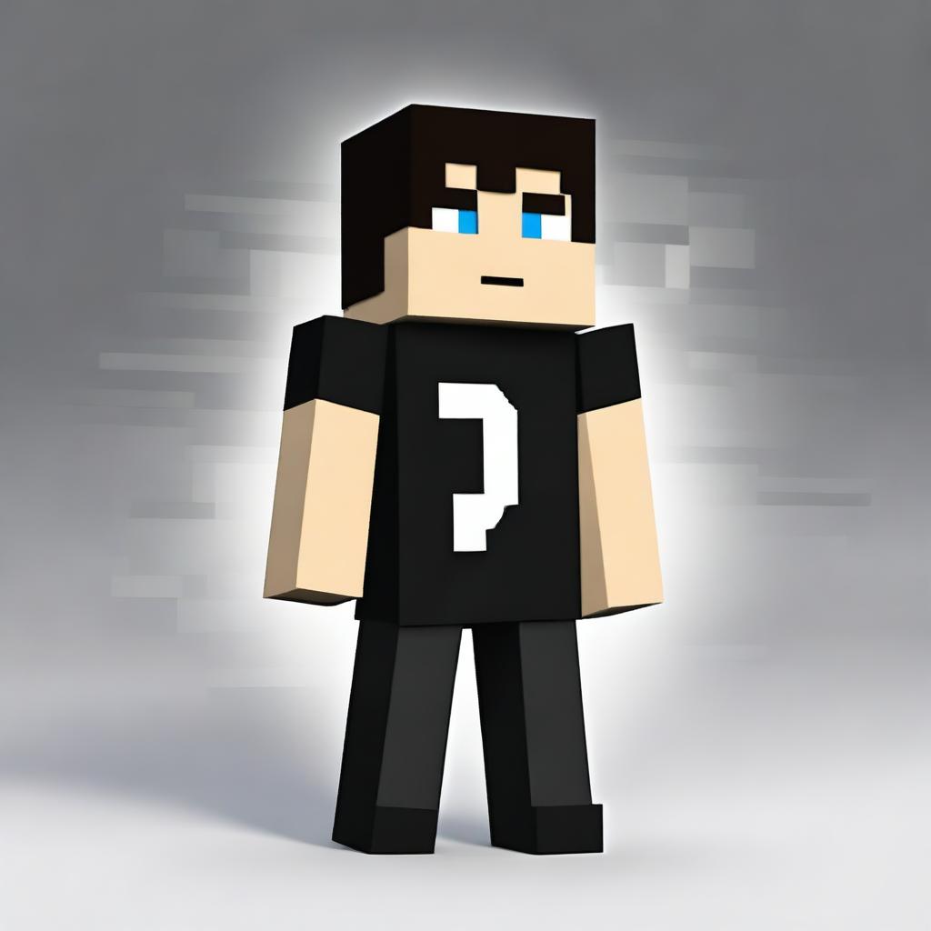 Create a Minecraft character wearing casual black clothing in a realistic, ultra HD, high-quality background