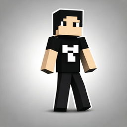 Create a Minecraft character wearing casual black clothing in a realistic, ultra HD, high-quality background