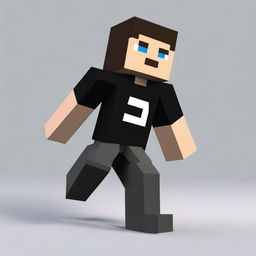 Create a realistic Minecraft character wearing casual black clothing with a realistic, ultra HD, high-quality background