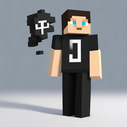 Create a realistic Minecraft character wearing casual black clothing with a realistic, ultra HD, high-quality background