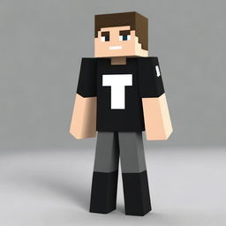 Create a realistic Minecraft character wearing casual black clothing in a realistic, ultra HD, high-quality background