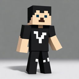 Create a realistic Minecraft character wearing casual black clothing in a realistic, ultra HD, high-quality background