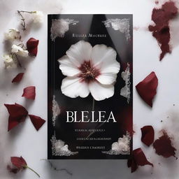 A fantasy book cover featuring blood-stained white flowers seen through a glass pane