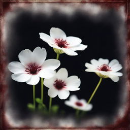 A fantasy book cover featuring blood-stained white flowers seen through a glass pane