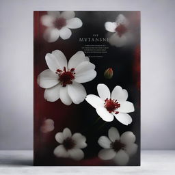 A fantasy book cover featuring blood-stained white flowers seen through a glass pane