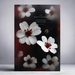 A fantasy book cover featuring blood-stained white flowers seen through a glass pane