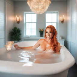 WWE superstar Becky Lynch relaxing in a luxurious bathtub, wearing a bikini