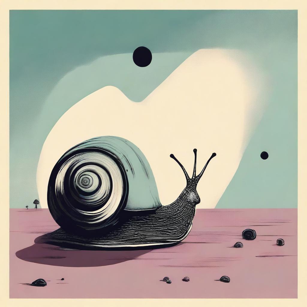 Design a surrealistic poster for a short film about loss, featuring snails