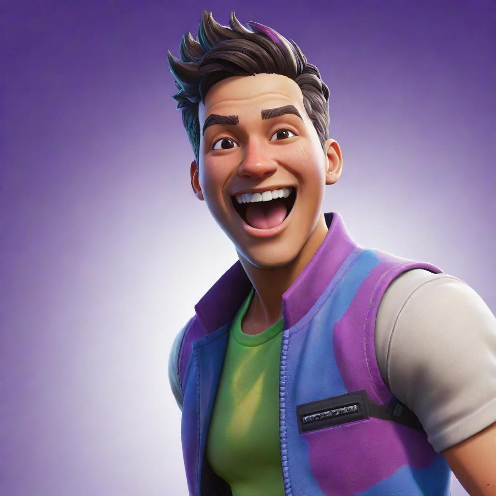 A vibrant Fortnite character caught mid-laughter, reflecting joy and playful spirit