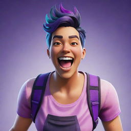 A vibrant Fortnite character caught mid-laughter, reflecting joy and playful spirit