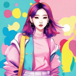 Create an image of a young woman who is a member of a K-pop company