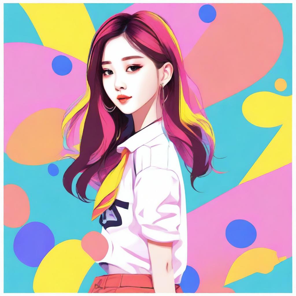 Create an image of a young woman who is a member of a K-pop company