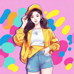 Create an image of a young woman who is a member of a K-pop company