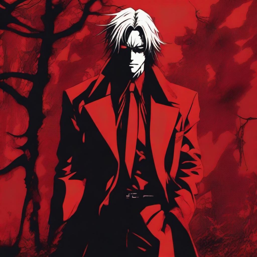 A dark and intense bloody red background inspired by the anime Hellsing