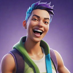 A vibrant Fortnite character caught mid-laughter, reflecting joy and playful spirit