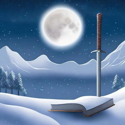 A book cover featuring a snowy landscape at nighttime