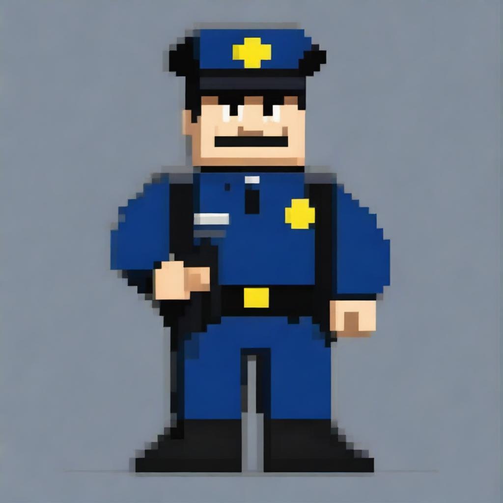 Create an image of a pixelated policeman holding a baton