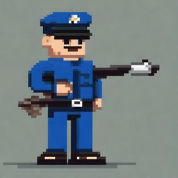 Create an image of a pixelated policeman holding a baton