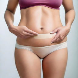 An image showing a woman's belly before using a supplement, highlighting visible bloating