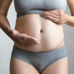 An image showing a woman's belly before using a supplement, highlighting visible bloating