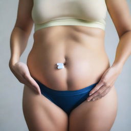 An image showing a woman's belly before using a supplement, highlighting visible bloating