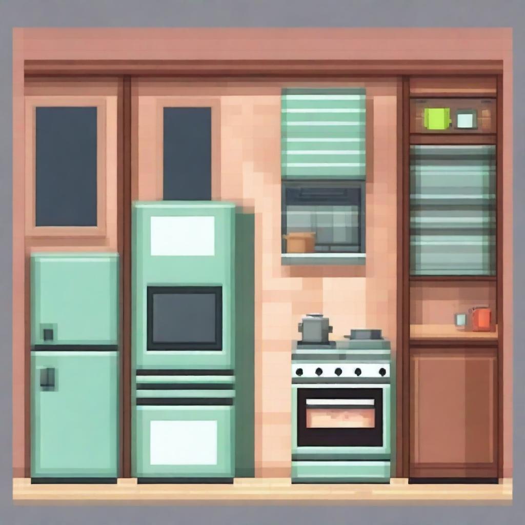 Create an image of a pixelated kitchen in daylight