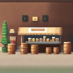 Create an image of a pixelated beer stall during the day