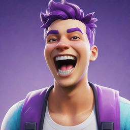 A detailed, colorful image of a Fortnite character laughing heartily, showing great joy.