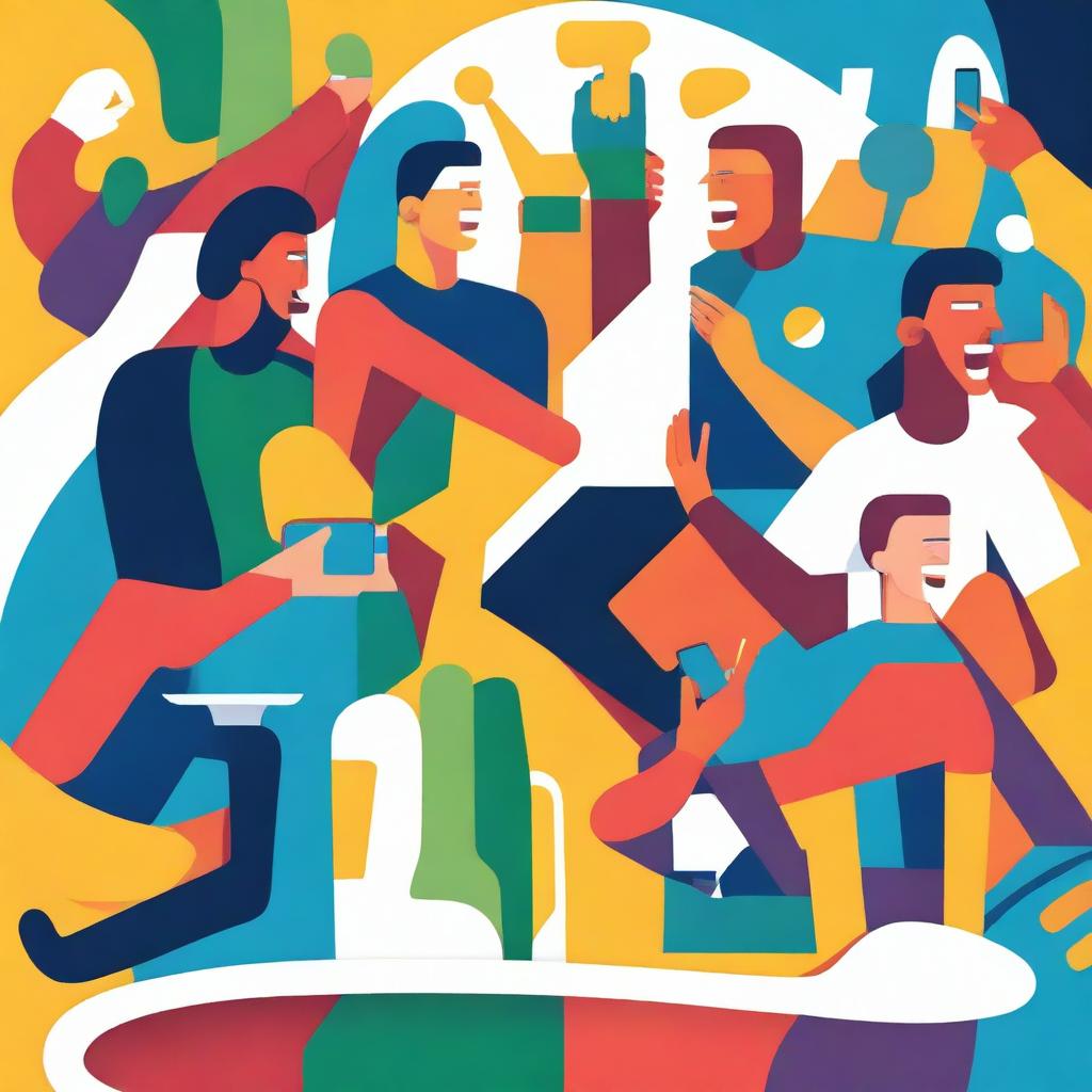 A vibrant and dynamic illustration depicting the theme of communication and the Olympic Games