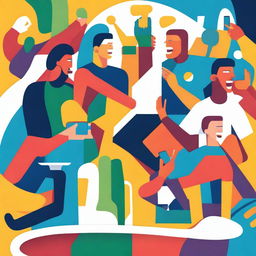 A vibrant and dynamic illustration depicting the theme of communication and the Olympic Games