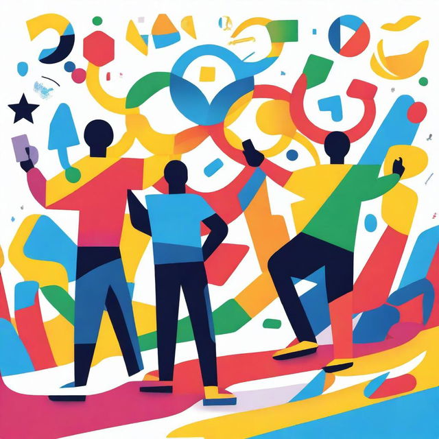 A vibrant and dynamic illustration depicting the theme of communication and the Olympic Games