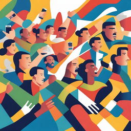 A vibrant and dynamic illustration depicting the theme of communication and the Olympic Games