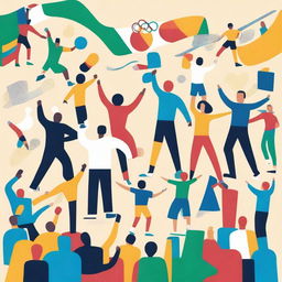 A vibrant and dynamic illustration depicting the theme of communication and the Olympic Games