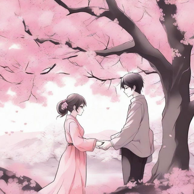 A detailed manga-style artwork depicting a romantic love story between two characters