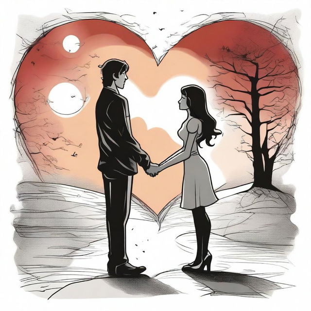 Create a comic-style artwork depicting a poignant love story