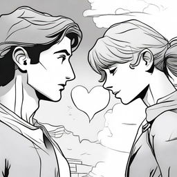 Create a comic-style artwork depicting a poignant love story