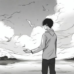 A manga-style artwork depicting an expressive and poetic scene of letting go