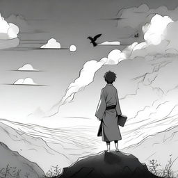 A manga-style artwork depicting an expressive and poetic scene of letting go