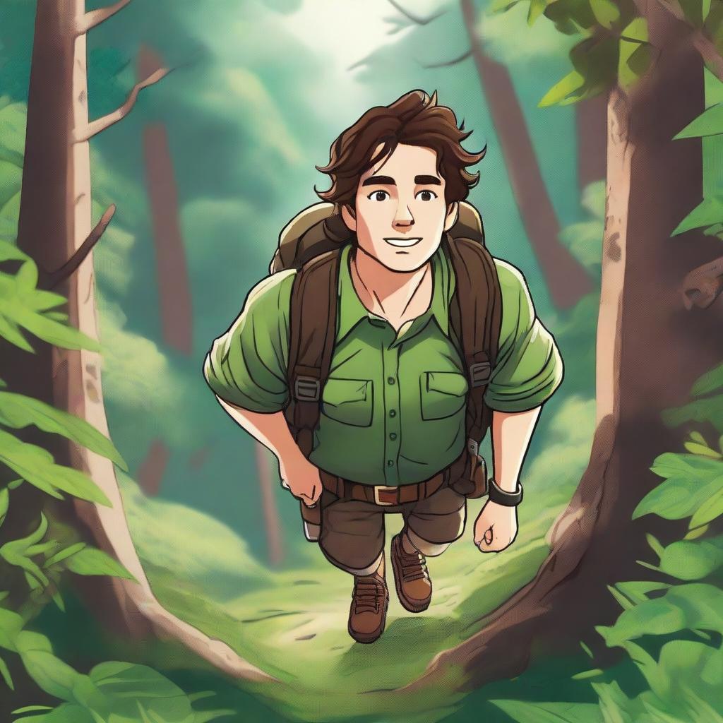 A detailed illustration of an adventurer with brown hair viewed from a bird's eye perspective