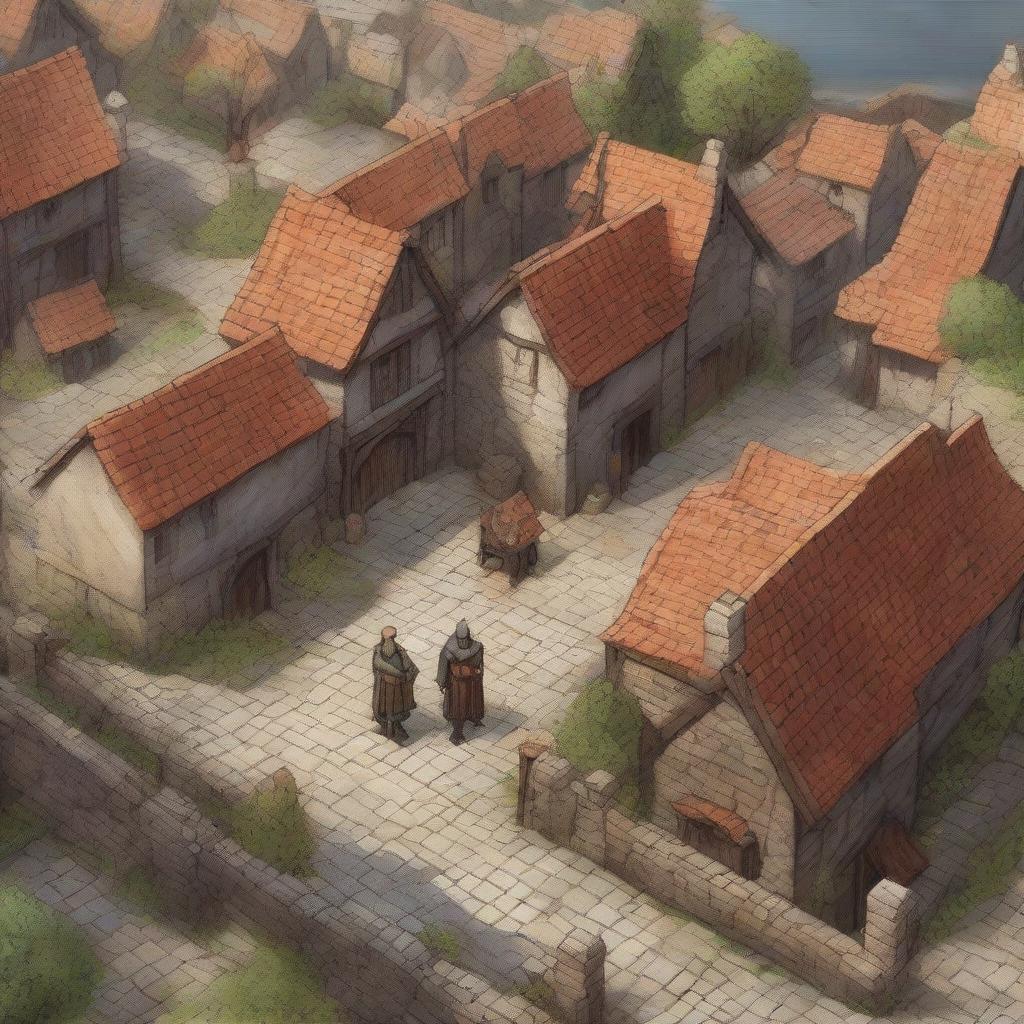 A detailed bird's eye view of a typical townsman from a Dungeons & Dragons setting