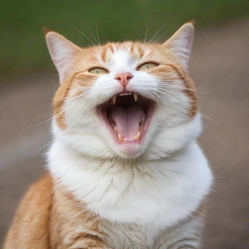 A high-definition image of the world's happiest cat, radiating pure joy and contentment.